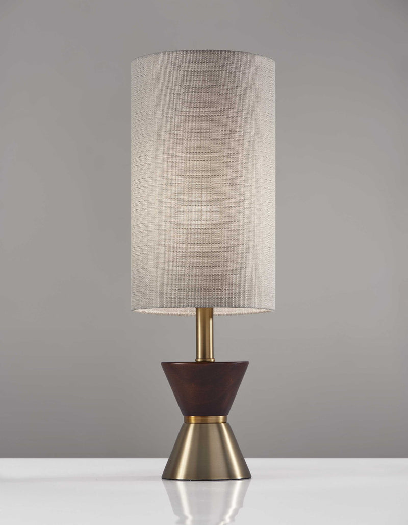Wood Metal Diabolo Table Lamp - Brass