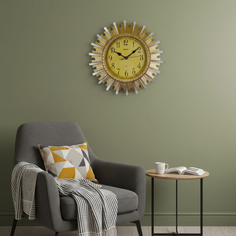 Silent Analog Sunburst Wall Clock - Gold / Silver