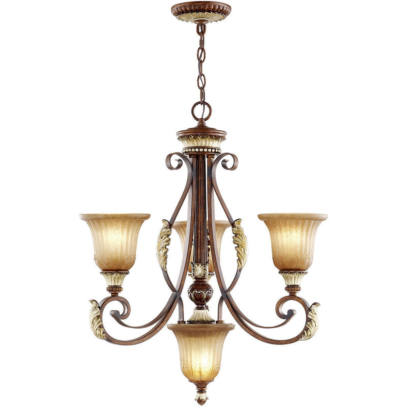 28" Four Light Metal Dimmable Chandelier With Shades - Bronze