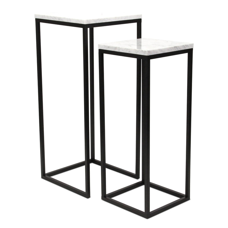 Marble And Steel Square Frame Nested Tables (Set of 2) - White And Black