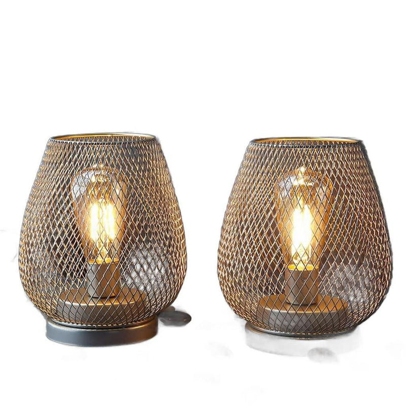 Pierced Geometric Cordless Lantern Lamps (Set of 2) - Silver