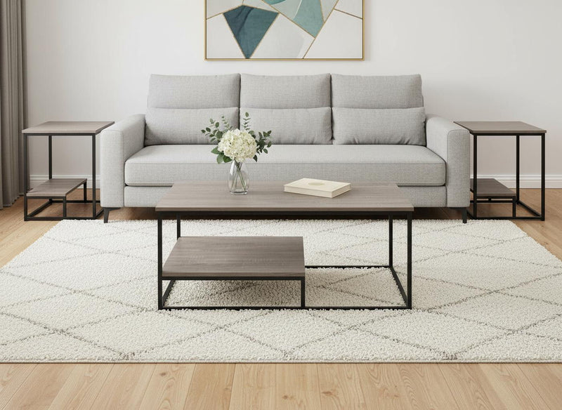 Metal Coffee Table With Shelf (Set of 3) - Taupe And Black