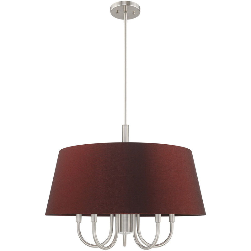 22" Six Light Dimmable Chandelier With Shades - Nickel
