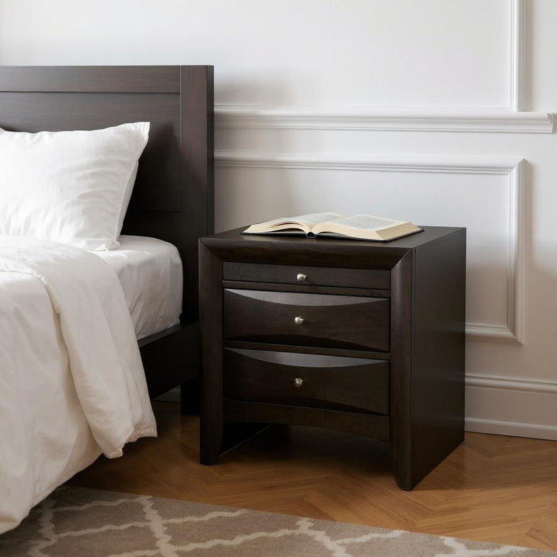 Rectangular Nightstand, Two Drawers With Solid Wood Top - Dark Brown