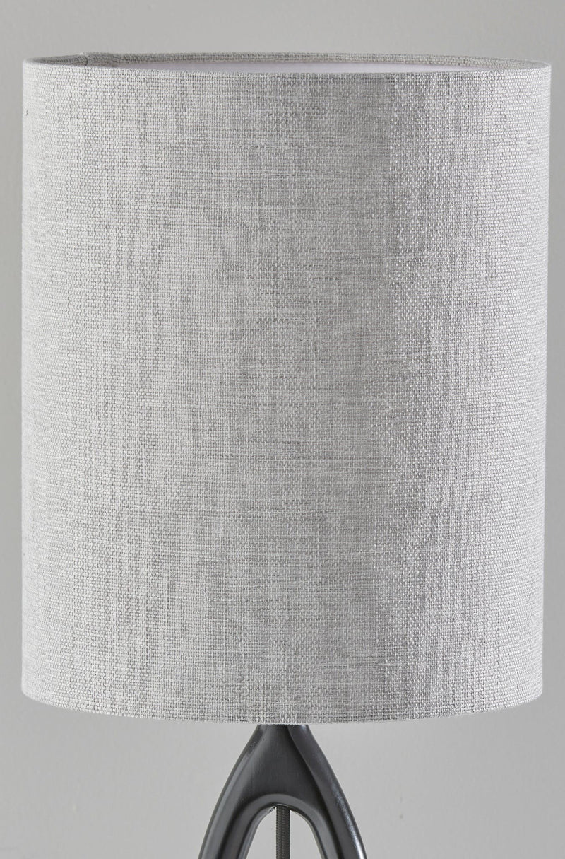 Solid Wood Round Table Lamp With Gray Drum Shade - Black