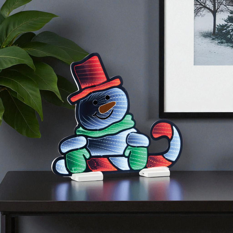 Christmas Snowman Tabletop Sign With LED (633799) - White / Red / Green