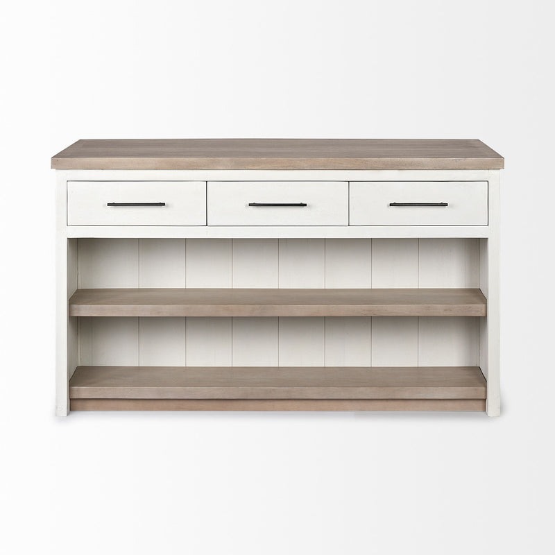Two Tone Wooden Kitchen Island With 3 Drawers - Brown / White