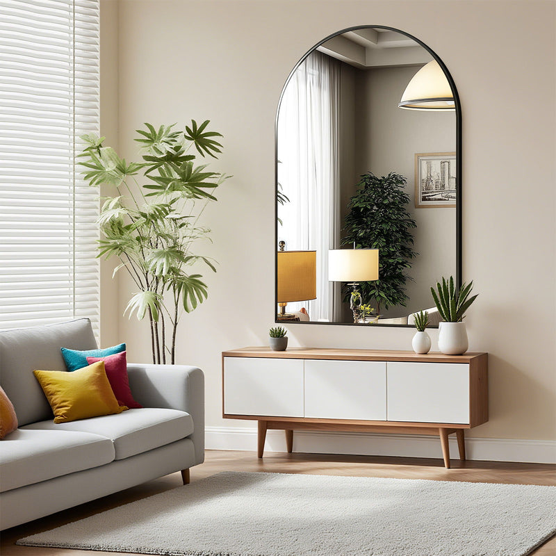 38" Aluminum Arch Framed Accent Mirror - Gold