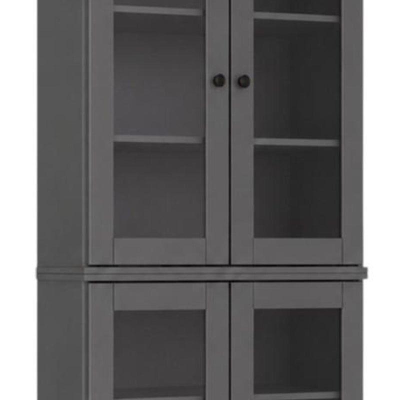 Solid Wood Adjustable Six Tier Library Bookcase With Four Doors (745690) - Gray