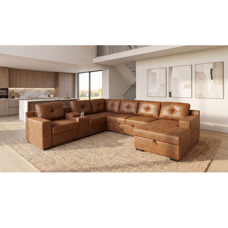 U - Shape Sectional Pull Out Bed With Console, Storage, And USB Charging