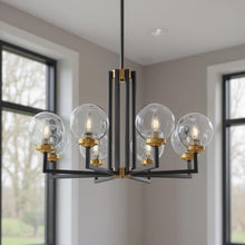 Load image into Gallery viewer, Eight Light Transparent Metal Edison Bulb Dimmable Chandelier With Shades - Black / Gold / Clear
