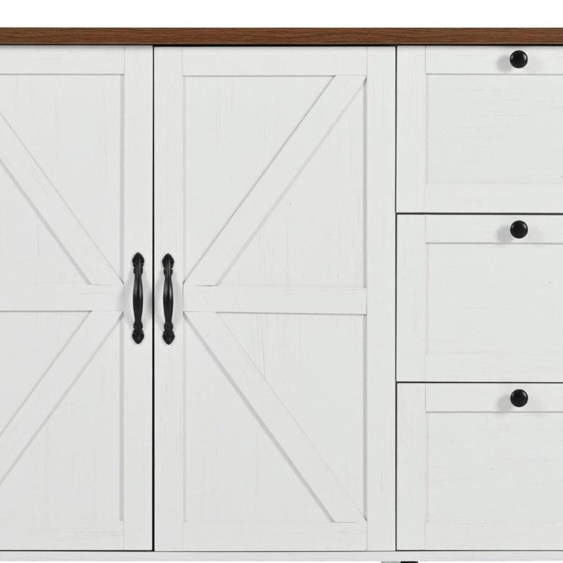 Brown And Wood Flat Door Rolling Kitchen Cart With Storage With USB (755922) - White