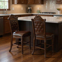 Load image into Gallery viewer, Faux Leather And Solid Wood Counter Height Bar Chairs (Set of 2) - Brown
