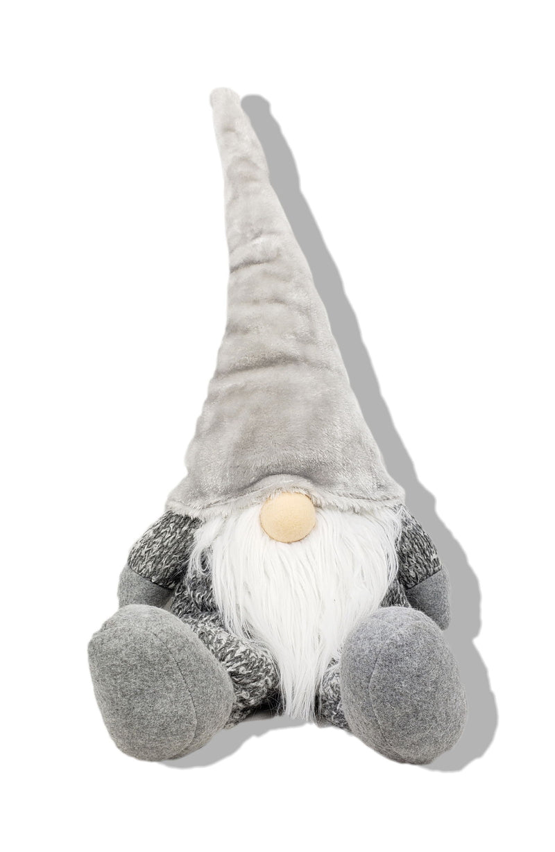 Fabric Christmas Santa Mrs. Claus Sitting Gnome - Gray / White
