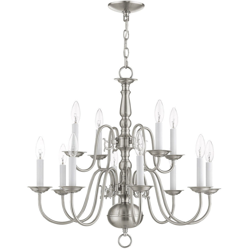 23" Twelve Light Dimmable Chandelier With Shades - Nickel