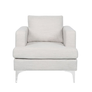 Upholstered Fabric Club Chair With Iron Legs - Beige