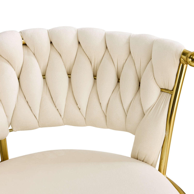 Velvet And Metal Low Back Adjustable Height Swivel Bar Chair - Beige And Gold