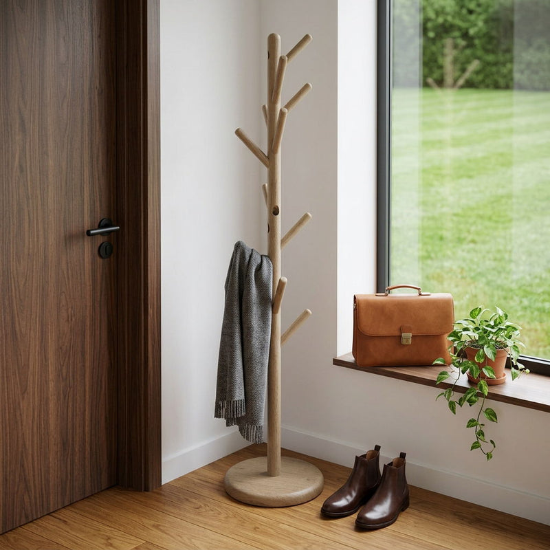 Solid Wood Ten Hook Freestanding Coat Rack - Gray