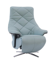 Load image into Gallery viewer, Tufted Genuine Leather Power Swivel Recliner - Baby Blue
