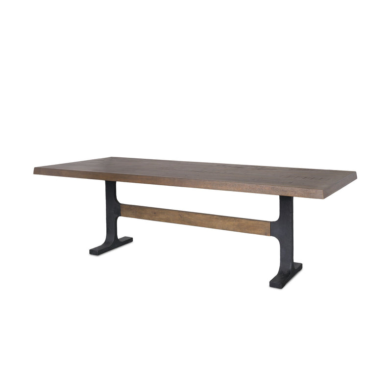 Solid Wood Iron Trestle Base Dining Table - Brown / Black