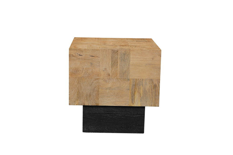 Solid Wood Square Block End Table - Natural / Black