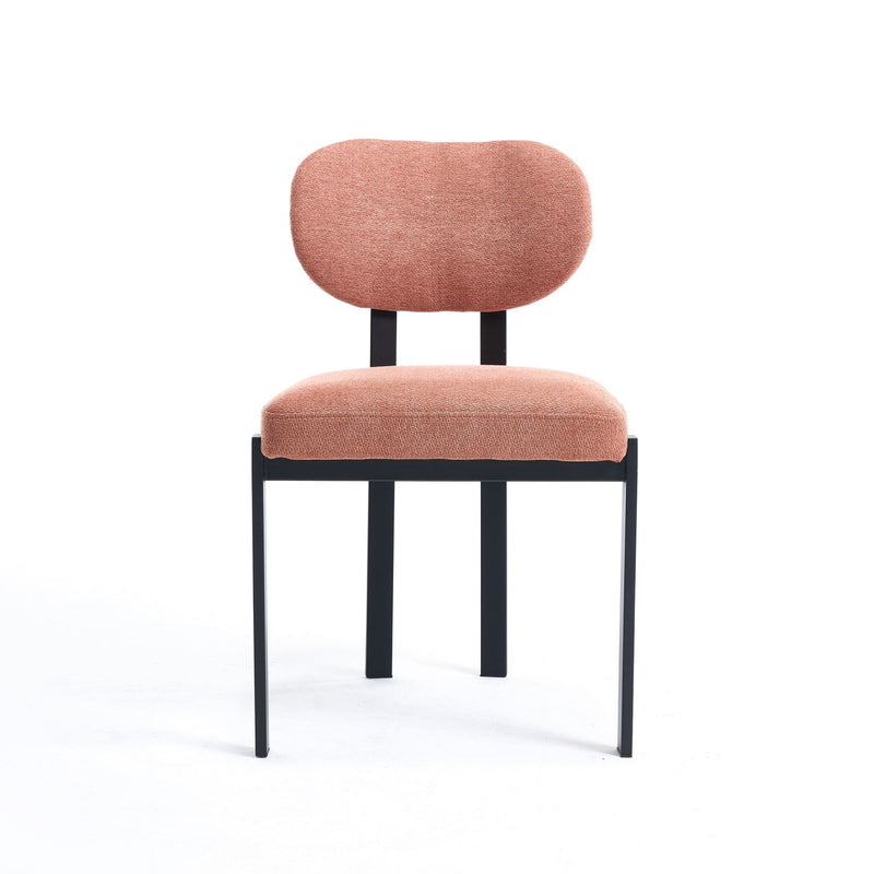 Chenille And Metal Partially Open Back Dining Side Chairs (Set of 2) - Black / Salmon