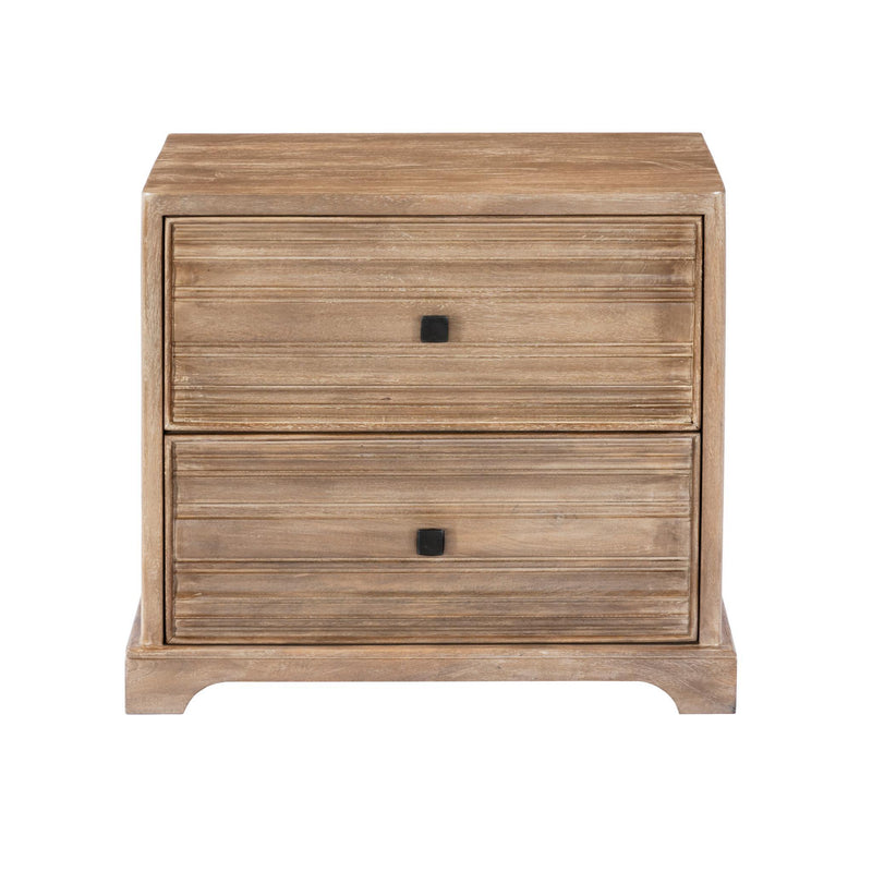 Solid Wood Distressed Two Drawer Nightstand - Light Brown