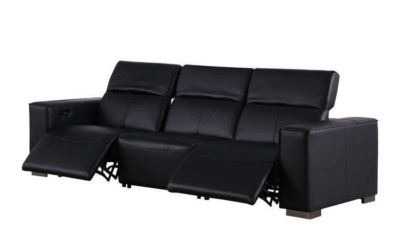 Top Grain Leather Reclining Metal USB Sofa (720301) - Black