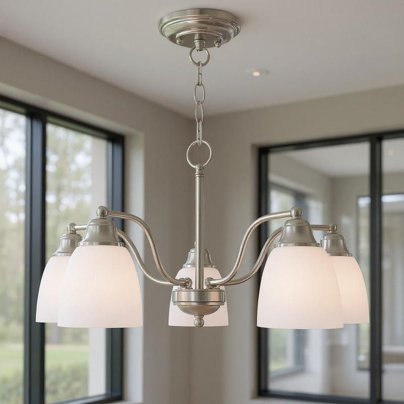 13" Five Light Dimmable Chandelier With Shades - Nickel