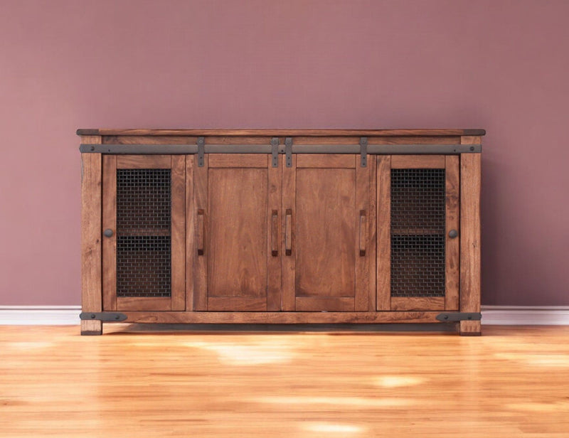 Solid Cabinet Enclosed Storage Distressed, TV Stand - Brown