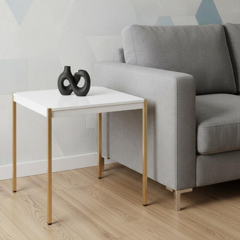 Manufactured Wood Square End Table - Gold And White