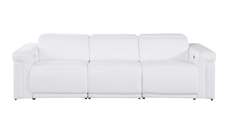Top Grain Leather Reclining Metal USB Sofa (720432) - White