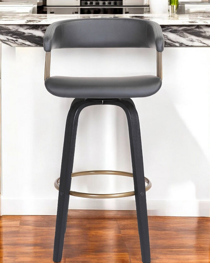 Faux Leather Swivel Counter Height Bar Chair - Gray And Black
