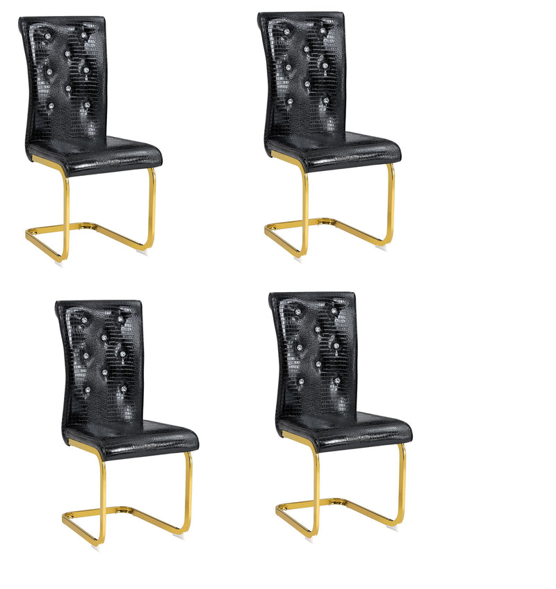 Faux Leather Metal Dining Side Chairs (Set of 4) - Black / Gold