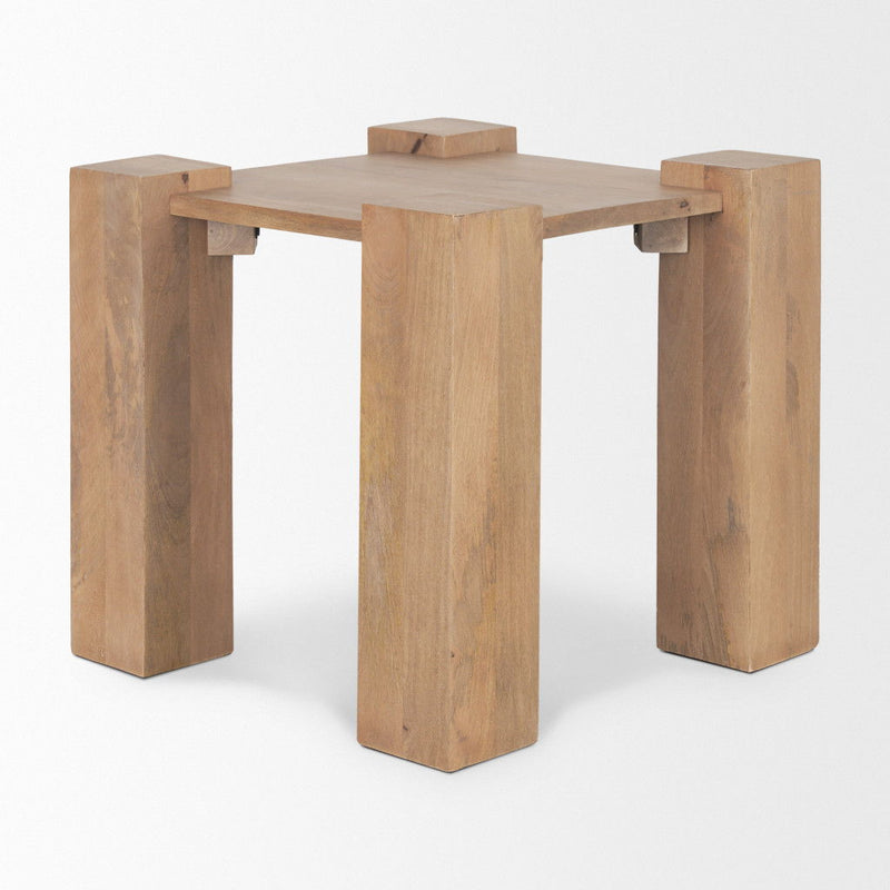 Distressed Solid Wood Square End Table (605395) - Natural