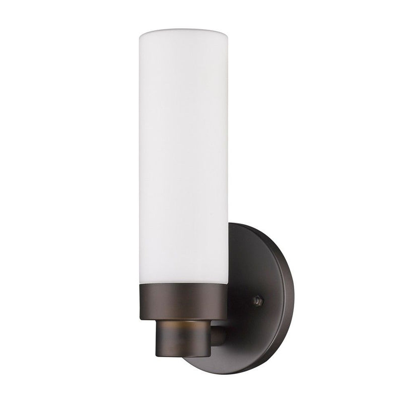 Wall Light With Narrow Frosted Glass Shade - Bronze