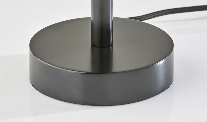 Solid Wood Round Table Lamp With Gray Drum Shade - Black