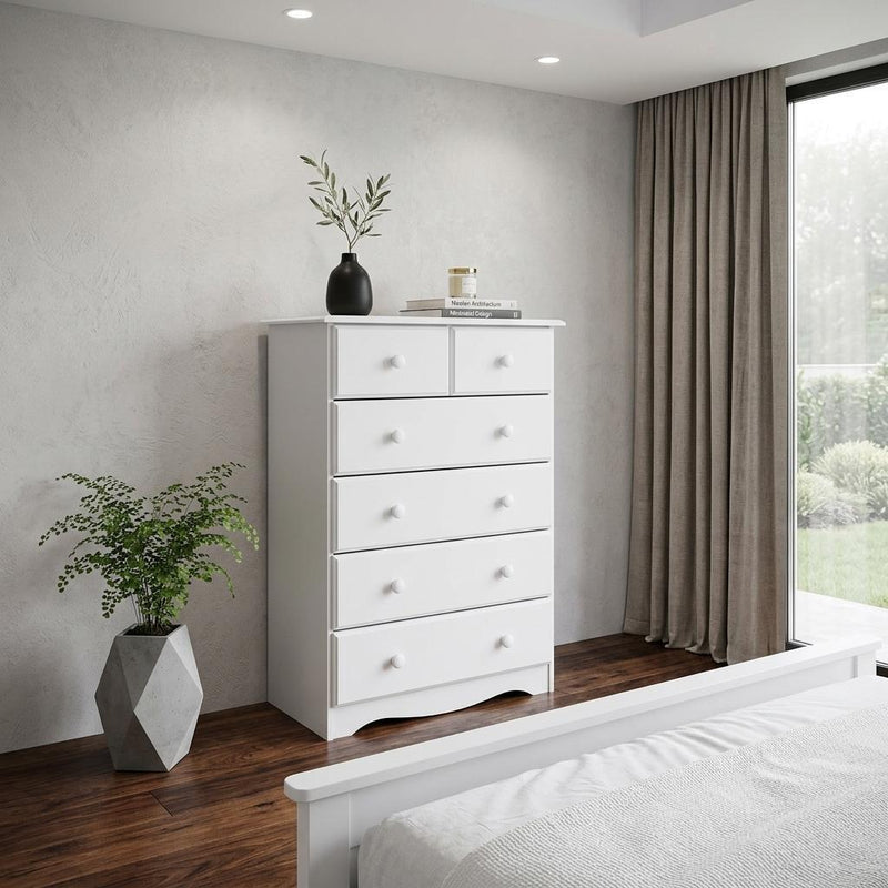 Solid Wood Six Drawer Dresser (760586) - White