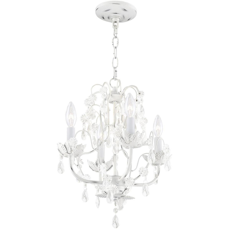 18" Four Light Dimmable Chandelier With Shades - Antiqued White