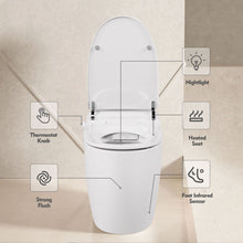 Load image into Gallery viewer, Heated Seat Smart Toilet, One Piece Toilet, Automatic Flush Tank Less Toilet Without Bidet, With Foot Sensor Flush - White Night Light, Knob Control, Power Outage Flushing, Soft Close Cover - White
