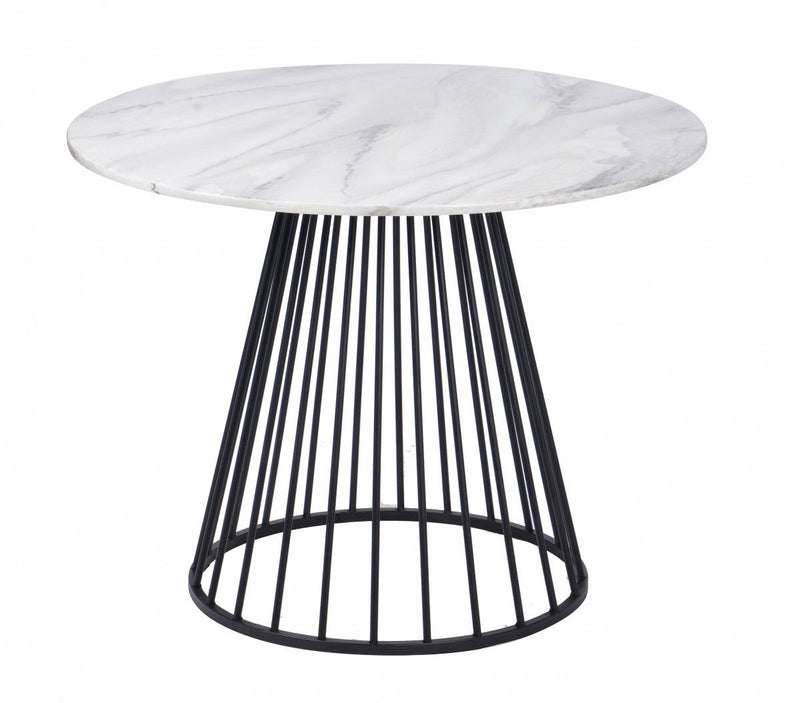 43" Rounded Metal Pedestal Base Dining Table - Black / White