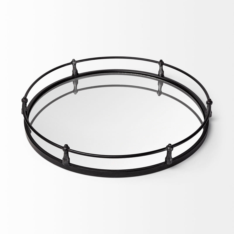 24" Round Metal Indoor Outdoor Tray With Handles - Silver