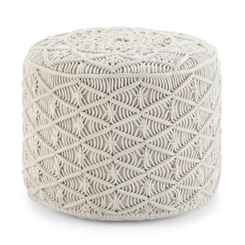 Cotton Round Pouf Ottoman - Off White