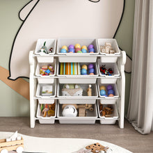Load image into Gallery viewer, Multi Functional Kids Toy Storage Organizer Cabinet With Hdpe Shelf And 12 Bins - Gray White
