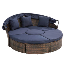 Load image into Gallery viewer, Hot Sale KD Rattan Round Lounge With Canopy Bali Canopy Bed Outdoor, Wicker Outdoor Sofa Bed with lift coffee table
