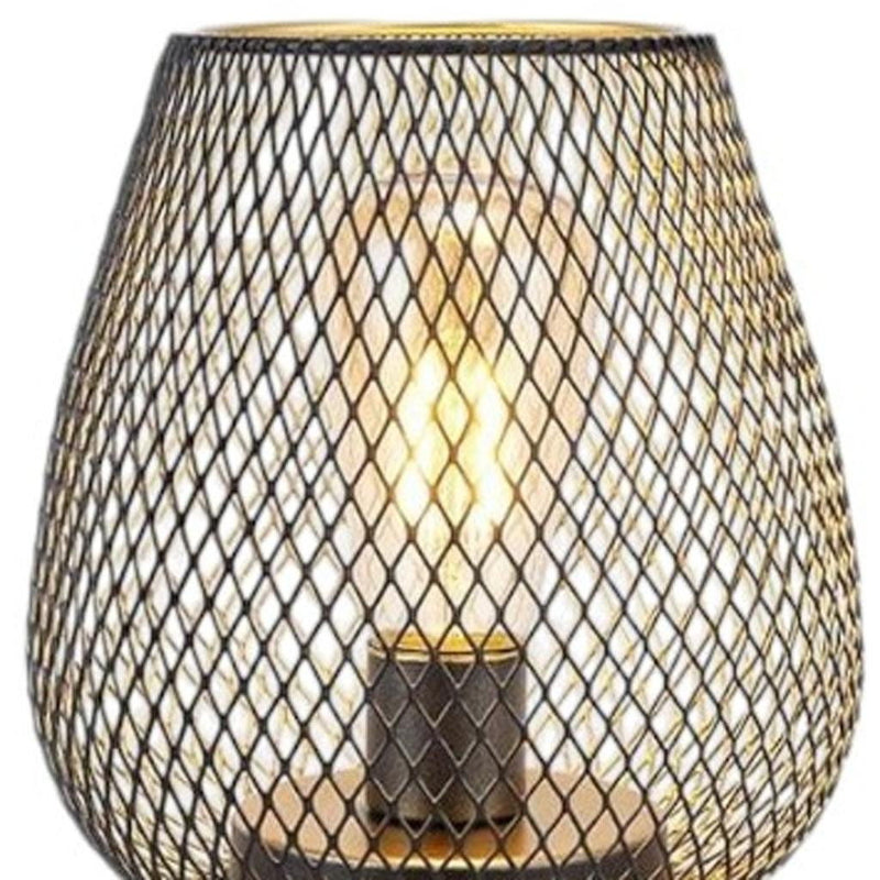 Pierced Geometric Cordless Lantern Lamps (Set of 2) - Antiqued Bronze
