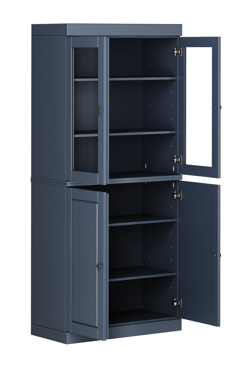 Solid Wood Adjustable Six Tier Library Bookcase With Four Doors (751525) - French Blue