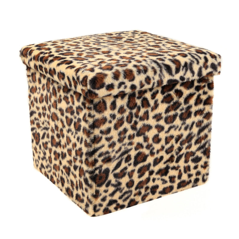 15" Plastic Animal Print Storage Ottoman - Beige / Brown