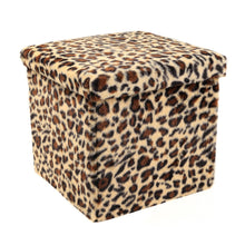 Load image into Gallery viewer, 15" Plastic Animal Print Storage Ottoman - Beige / Brown
