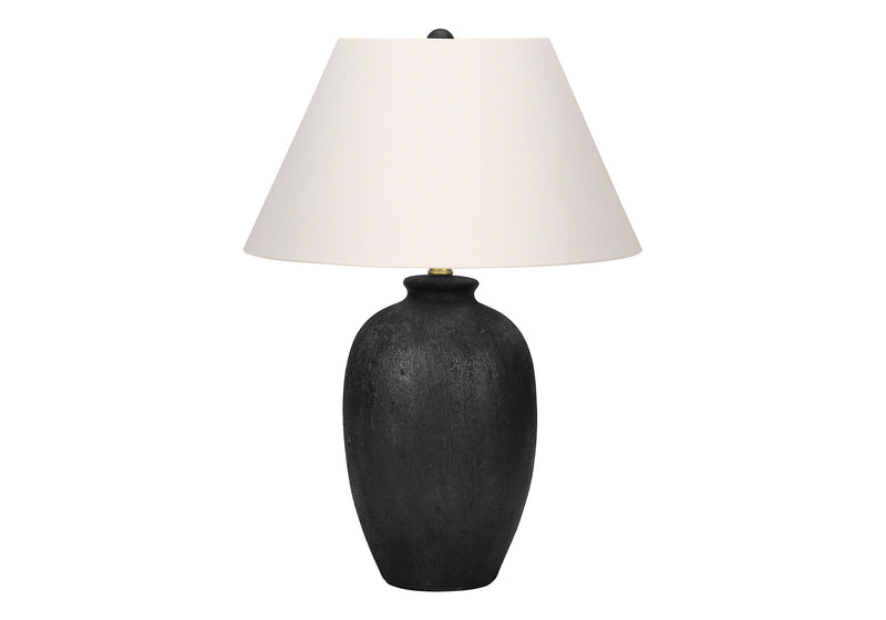 Ceramic Round Table Lamp With Ivory Empire Shade - Black